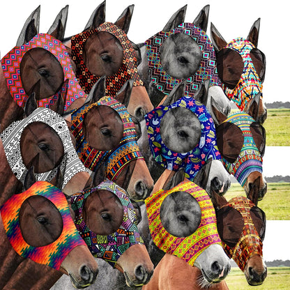 Qualirey12 Pieces Horse Fly Mask Bulk Comfortable Elasticity Mask for Horses with Ears Net UV