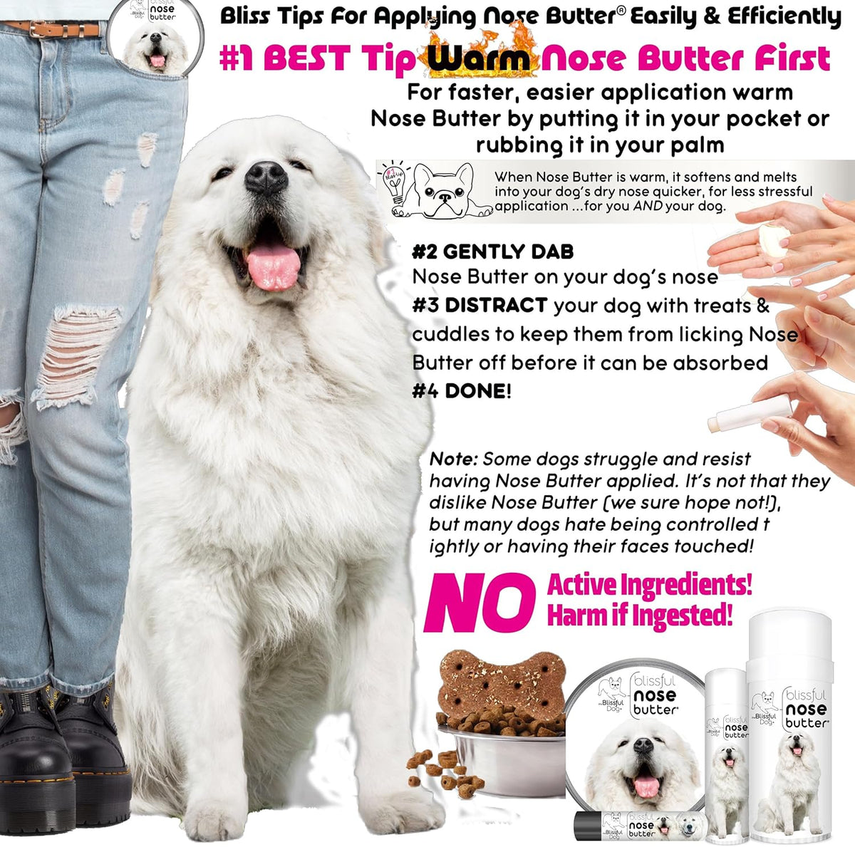 The Blissful Dog Great Pyrenees Nose Butter for Dry, Cracked Skin, Lick-Safe Dog Nose Balm with