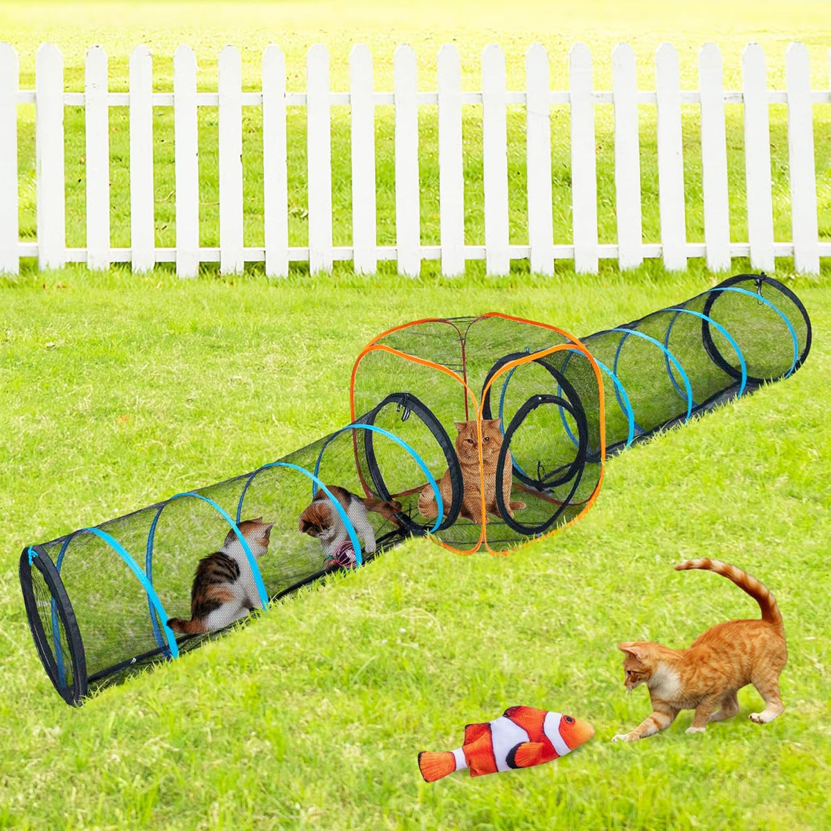 Cat Play Tunnel + Cube(with Three Ways) for Indoor and Outdoor, Kitty Play House, Cat Enclosures