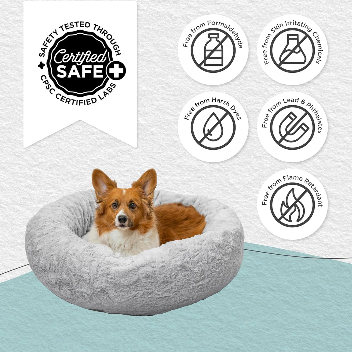 Best Friends by Sheri Original Calming Donut Dog and Cat Bed, Lux Faux Fur, Gray, (30in x 30in)