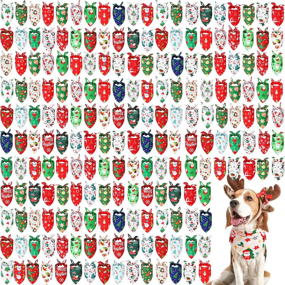 Abbylike 200 Pieces Christmas Dog Bandanas Bulk Xmas Dog Bandanas for Dogs Dog Kerchief Set Bibs