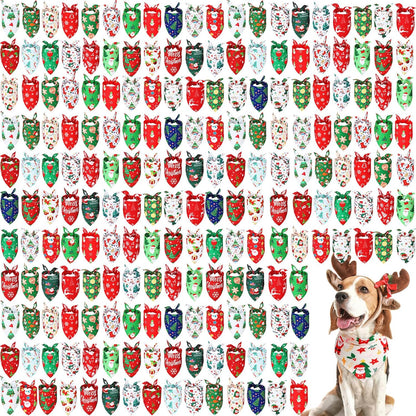 Abbylike 200 Pieces Christmas Dog Bandanas Bulk Xmas Dog Bandanas for Dogs Dog Kerchief Set Bibs