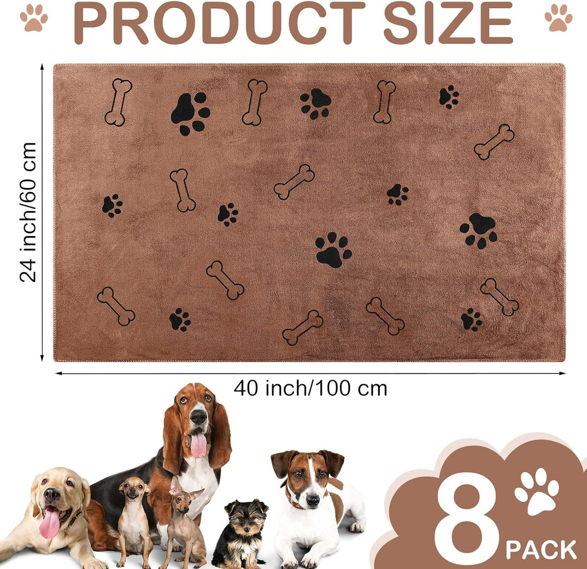 Chumia 8 Pcs Dog Towels for Drying Dogs Cats Pet Towels Bulk Puppy Microfiber Quick Drying Paw Bath
