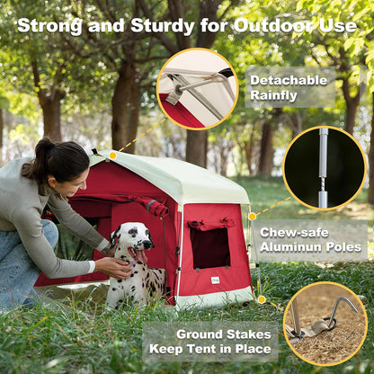 Dog Tent Cotton Fabric, Aluminum Poles and Camping Mat, Outdoor Weatherproof, Dog House Outdoor