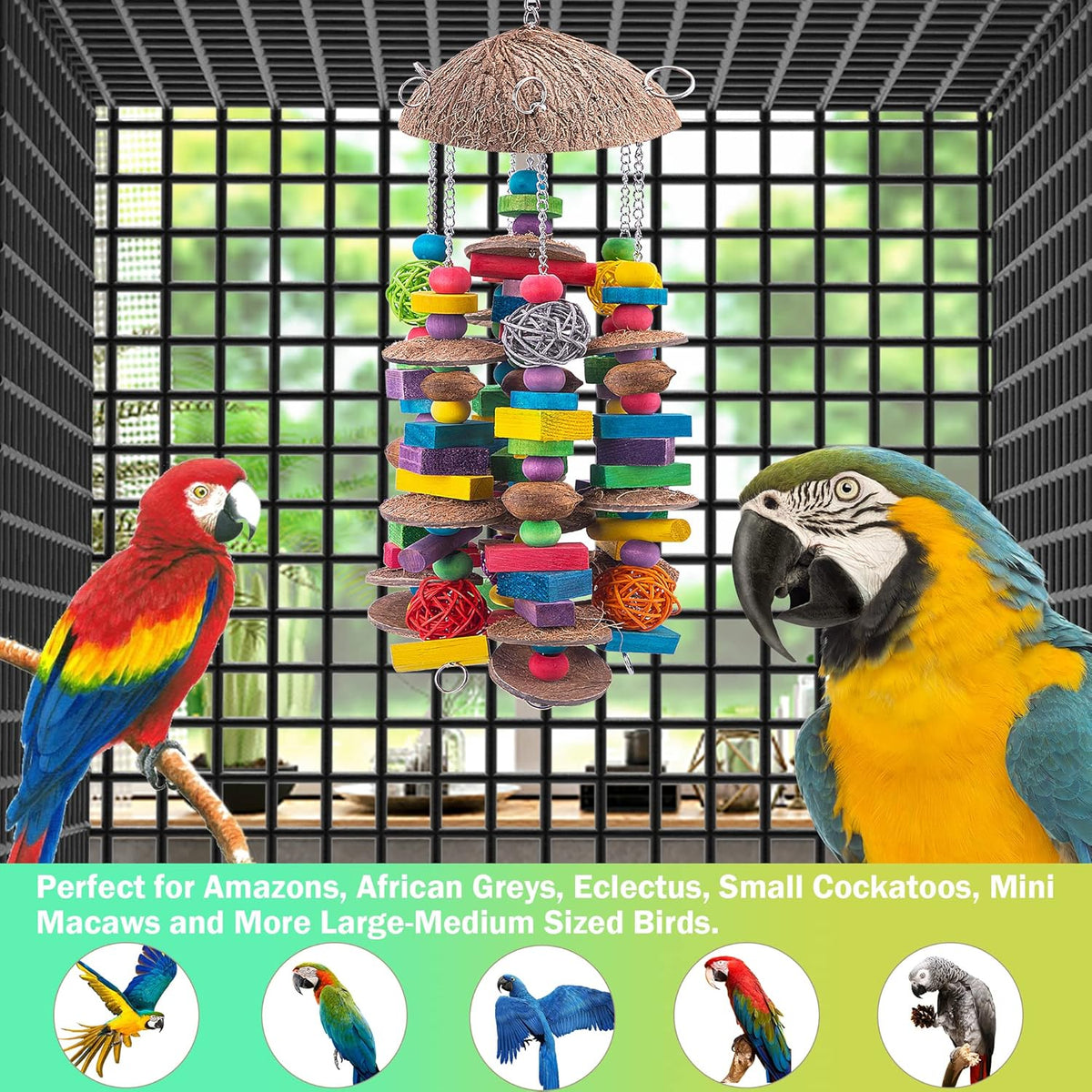 EBaokuup Large Bird Parrot Toys - Colorful Wooden Blocks Bird Chewing Toy for Macaws, Cockatoos
