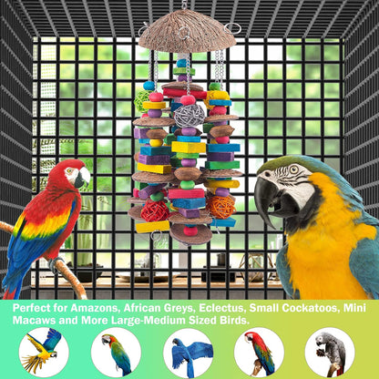 EBaokuup Large Bird Parrot Toys - Colorful Wooden Blocks Bird Chewing Toy for Macaws, Cockatoos