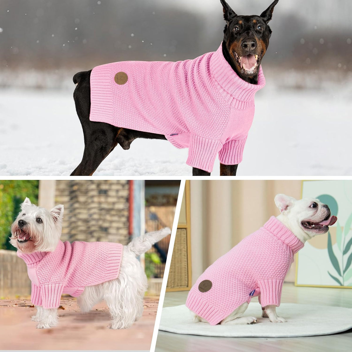 cyeollo Turtleneck Dog Sweater Soft Knitwear Pullover Sweaters with Leash Hole Pet Clothes for Cold