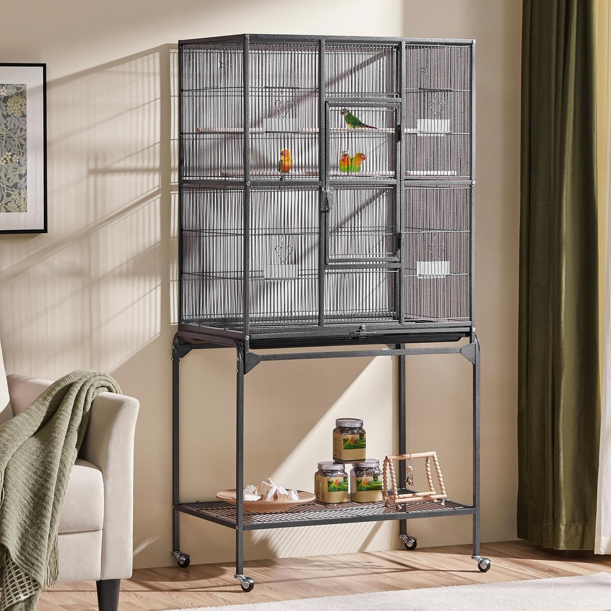 Yaheetech 63-Inch Wrought Iron Rolling Large Bird Cage for African Grey Small Quaker Amazon Parrots