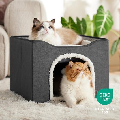Bedsure Cat Beds for Indoor Cats - Large Cat Cave for Pet Cat House with Fluffy Ball Hanging and