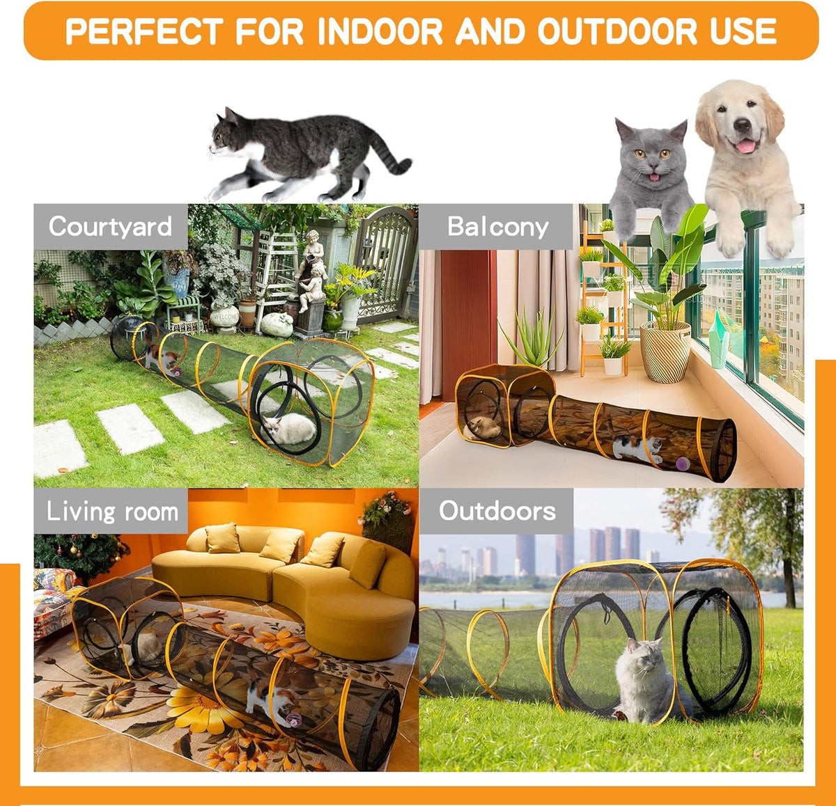 Collapsible Cat Play Tunnel + Cube with Three Ways for Indoor and Outdoor, Cat Enclosure, Tunnel