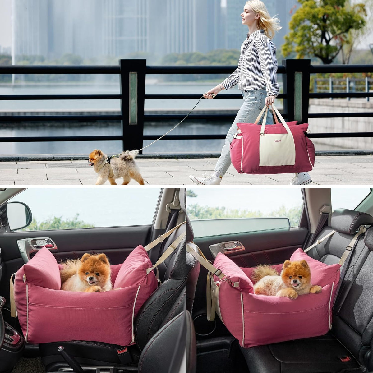 Lesure Small Dog Car Seat for Small Dogs - Waterproof Dog Booster Seat for Car with Storage Pockets