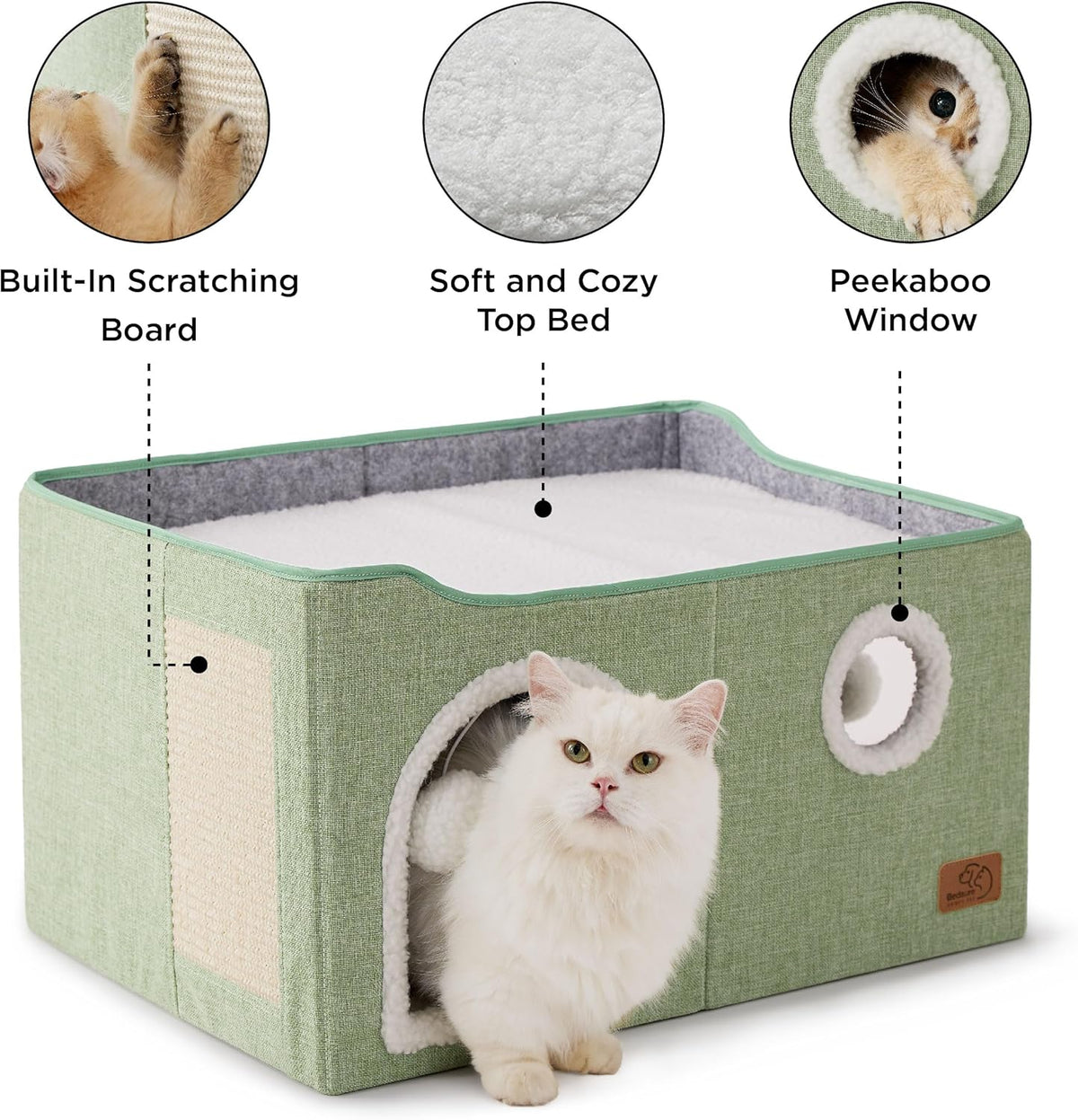 Bedsure Large Cat Beds for Indoor Cats - Extra Wide Cat Cube House for Small Pet with Fluffy Ball