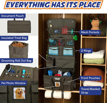 Panther Armor Dog Travel Bag Hanging Dog Organizer & Pet Storage Tote Bag for Supplies | Waterproof