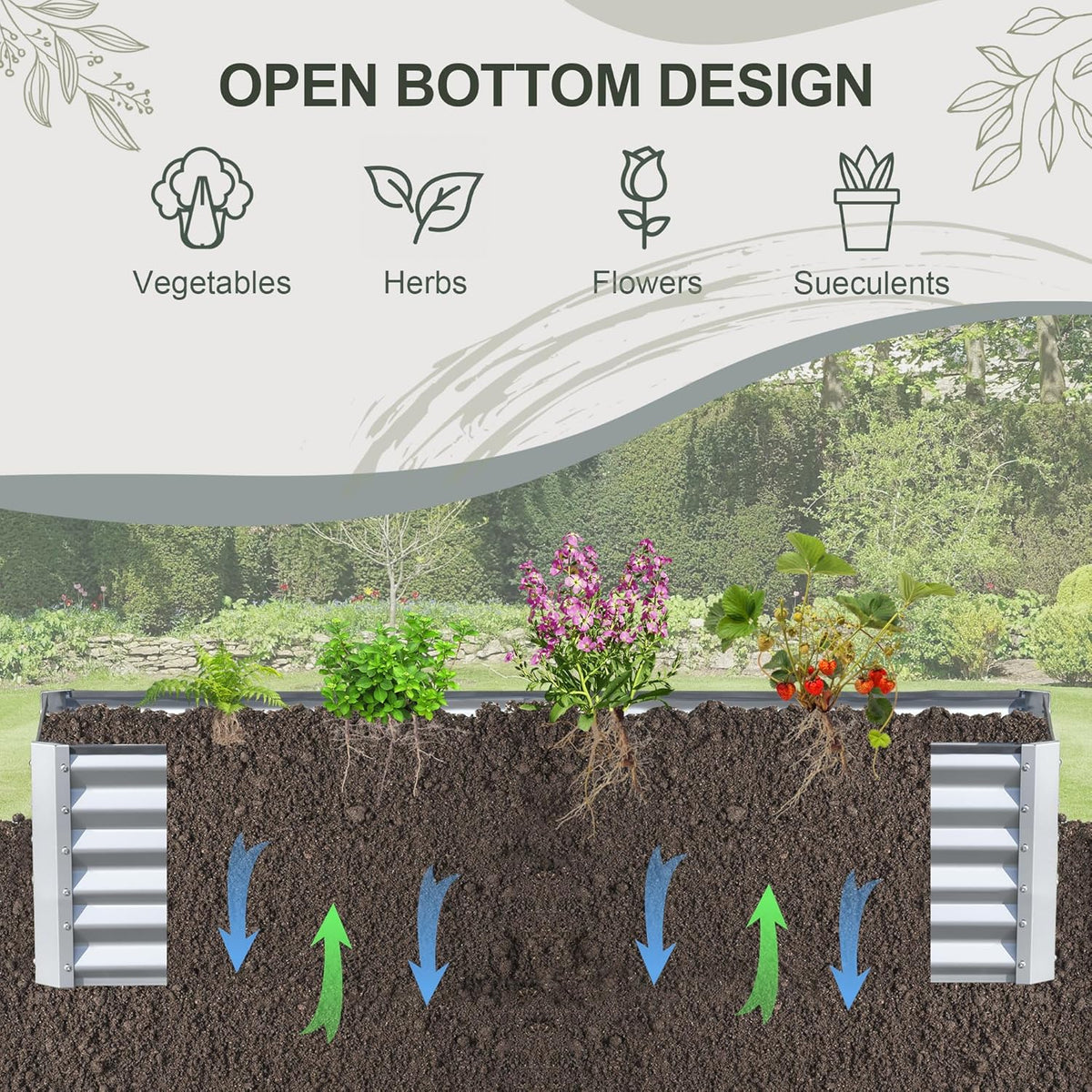 Domi Raised Garden Beds Outdoor, 6x3x1.5Ft Thickening Tall Metal Rectangular Deep Root Box Planter