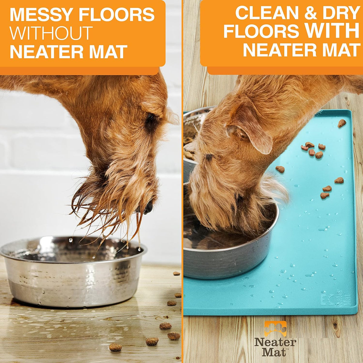 Neater Pet Brands Neater Mat Pet Mats for Food and Water, Waterproof Silicone Pet Mat with Raised