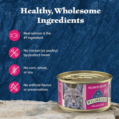 Blue Buffalo Wilderness Natural High-Protein Grain-Free Wet Food for Adult Cats, Salmon Paté, 3-oz.