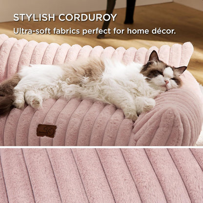 Bedsure Cute Cat Couch for Pets - Fluffy Cat Sofa with Premium Soft Corduroy Fleece, Fuzzy Pet