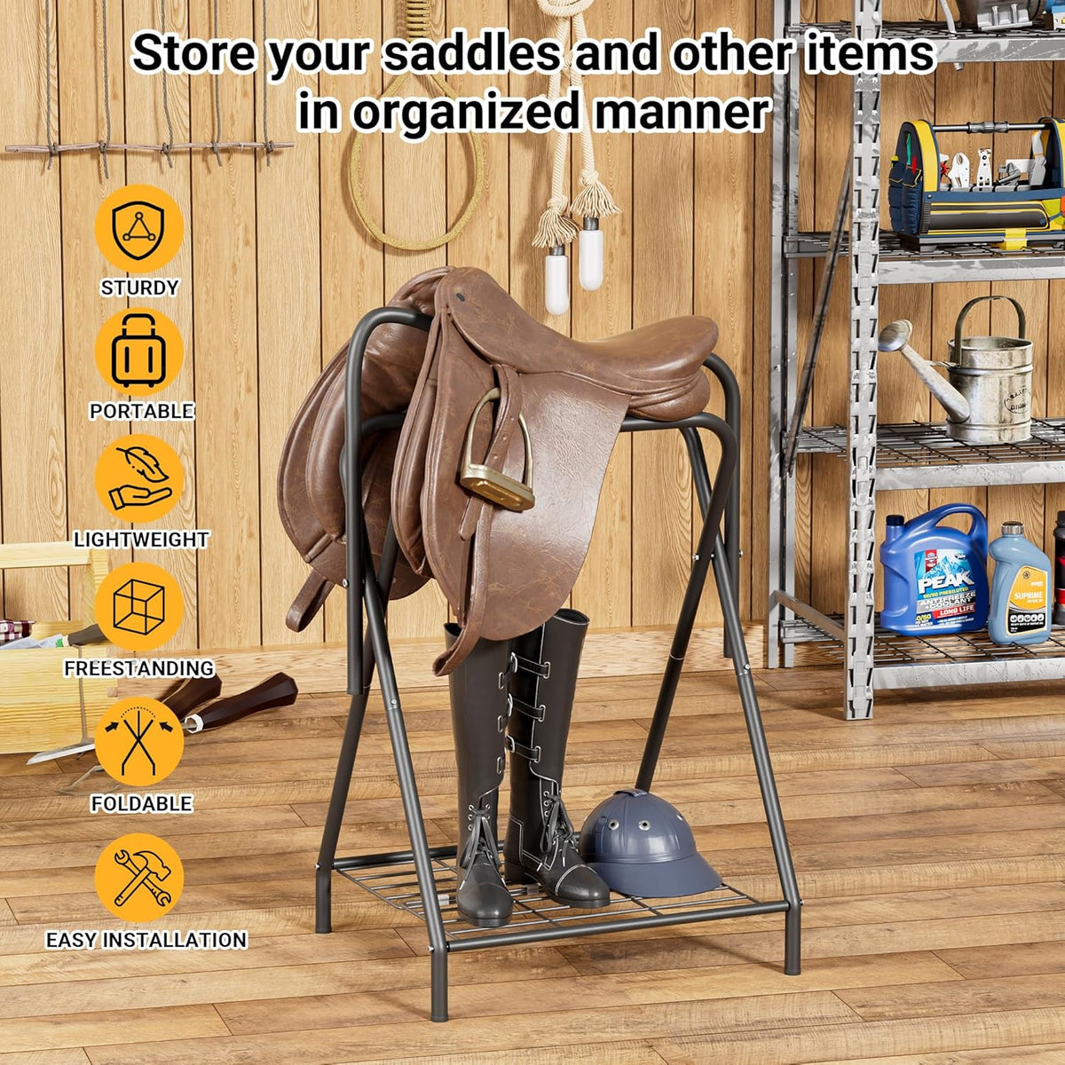 Dunatou Saddle Rack Freestanding Saddle Stand Foldable Horse Saddle Storage Rack Full Size Saddle