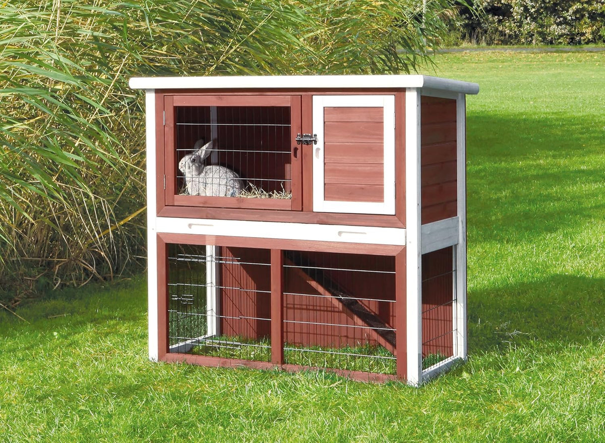 TRIXIE natura Outdoor Rabbit Hutch with Run - 2-Story Rabbit Cage with Non-Slip Ramp - Medium
