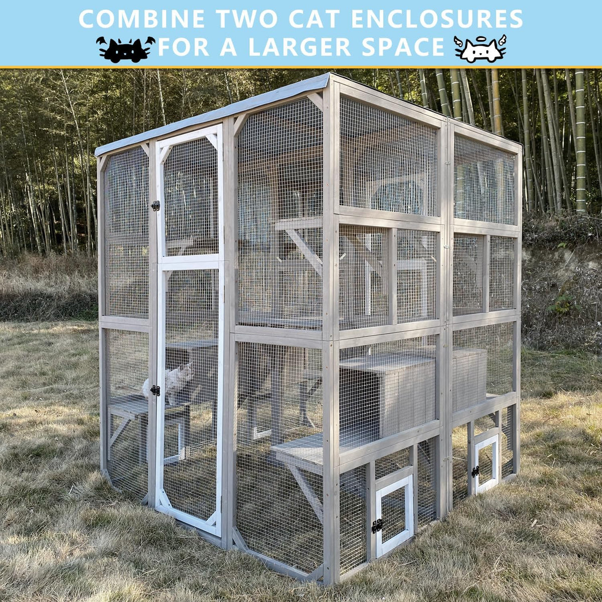 Catio Outdoor Cat Enclosure Large Window Cat House Walk in Kitty Cage with Multi-Level Platforms