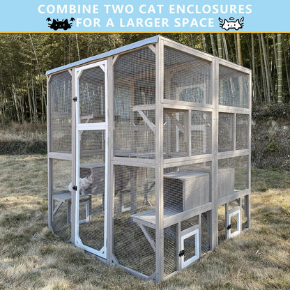 Catio Outdoor Cat Enclosure Large Window Cat House Walk in Kitty Cage with Multi-Level Platforms
