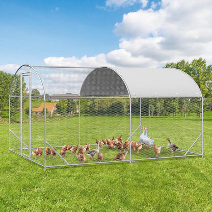 Large Metal Chicken Coop, Walk-in Chicken Run Pen with Waterproof Cover, Dome Roof Poultry Cage for