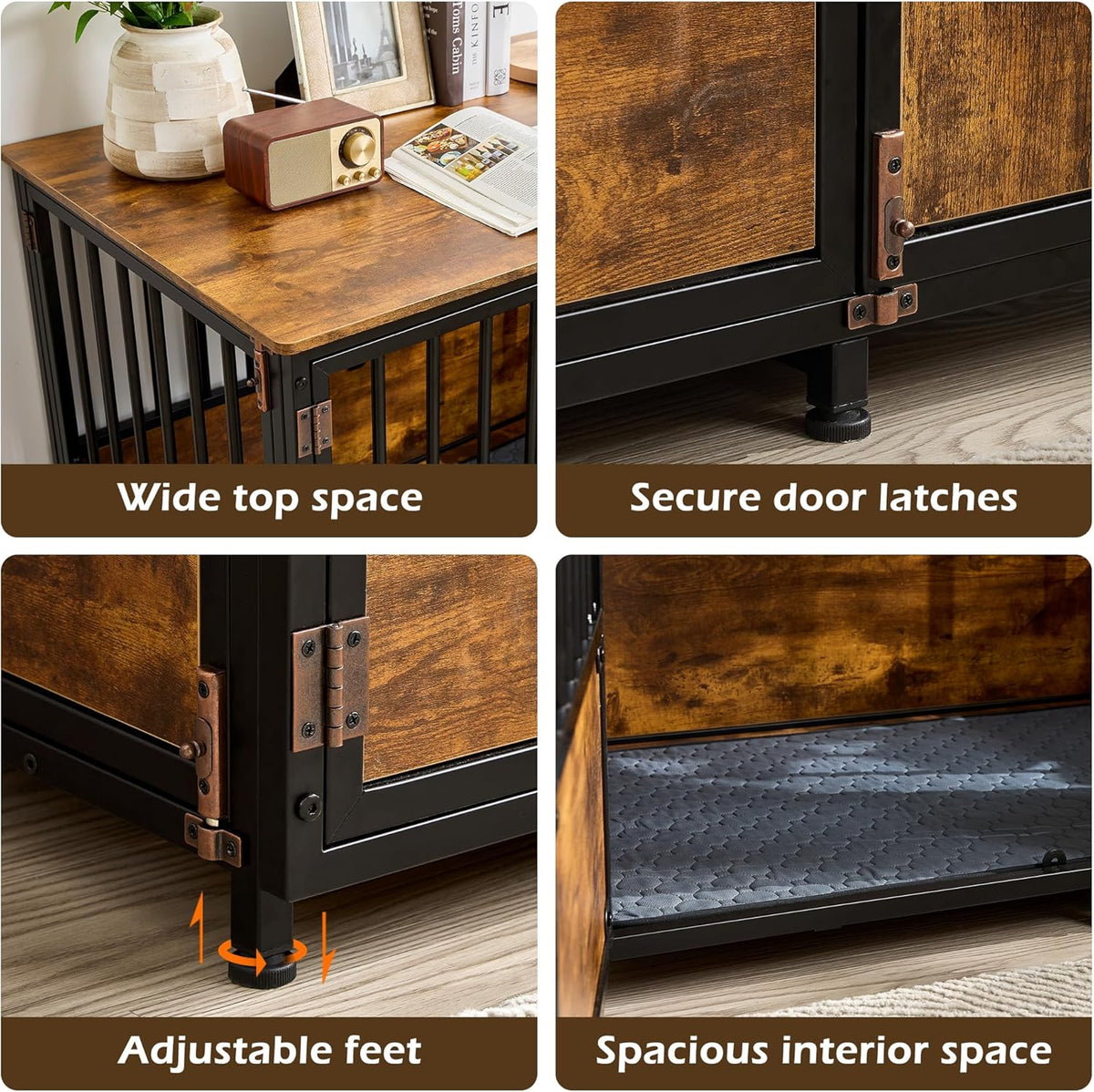 KOOPRO 43.7" Inch Dog Crate Furniture with Cushion for Large Dogs, Wooden Heavy Duty Dog Kennel