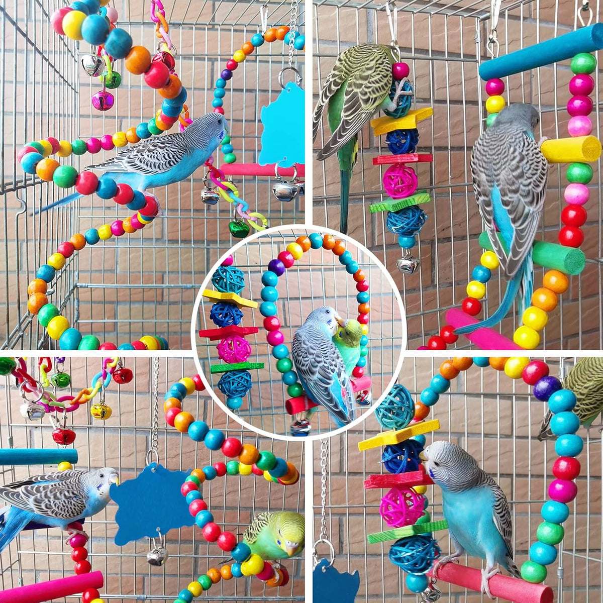 Bird Parakeet Cockatiel Toys, ESRISE Parrots Cage Hammock Swing Climbing Ladders Wooden Perch