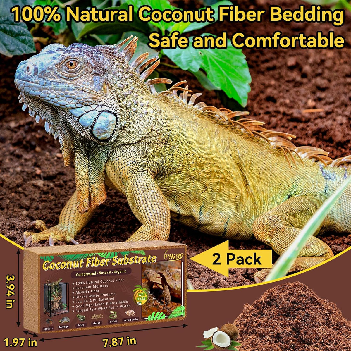 Legigo 2 Pack Compressed Coconut Fiber Substrate - 100% Organic Coconut Fiber Brick Bedding for