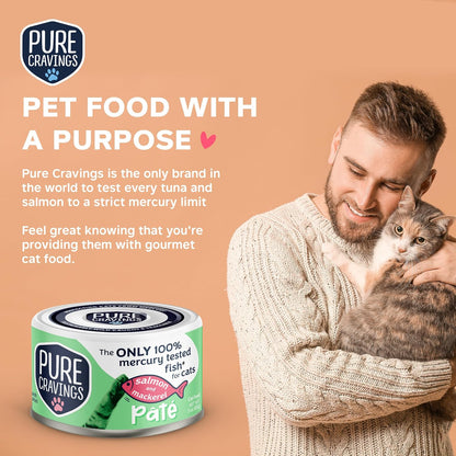 Salmon and Mackerel Pate, Canned Wet Cat Food, 100% Mercury-Tested, Moist Can Fish, Grain-Free