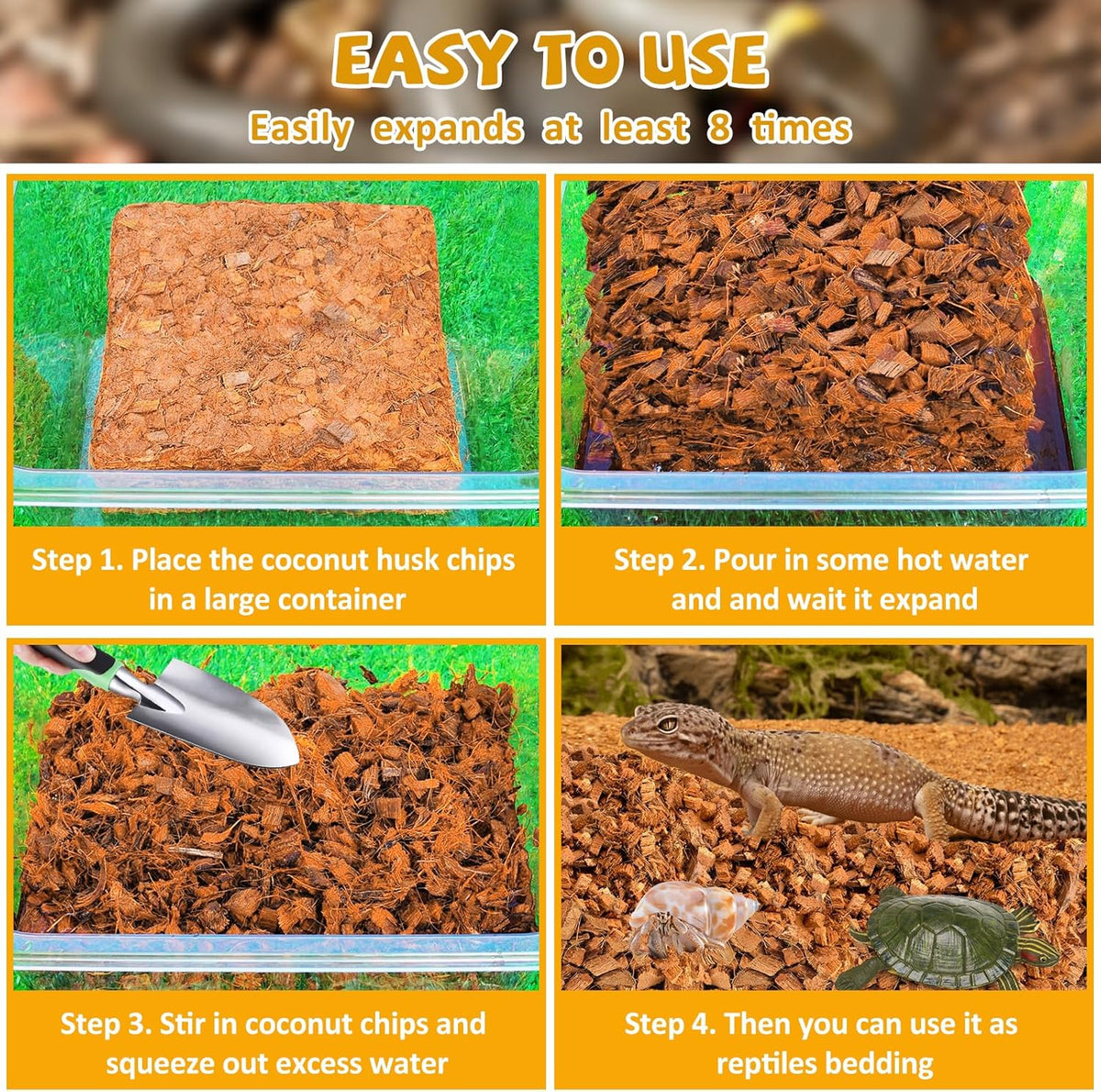 Legigo 10LBS Coconut Chip Substrate for Reptiles, 72QT Natural Coco Husk Chip Reptiles Bedding