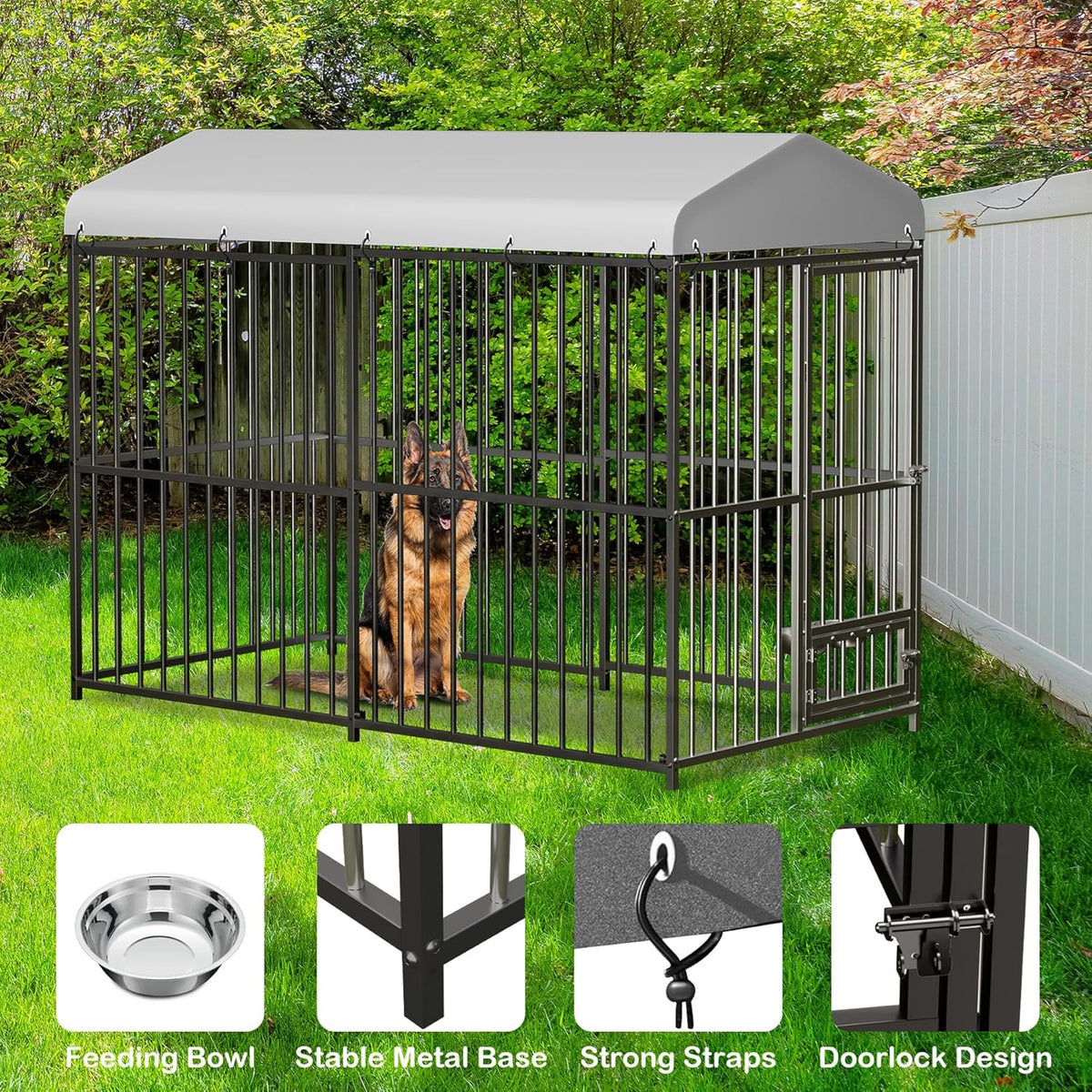 8x4x6 FT Outdoor Dog Kennel,Heavy-Duty Enclosures Outside with UV-Resistant Waterproof Roof Cover