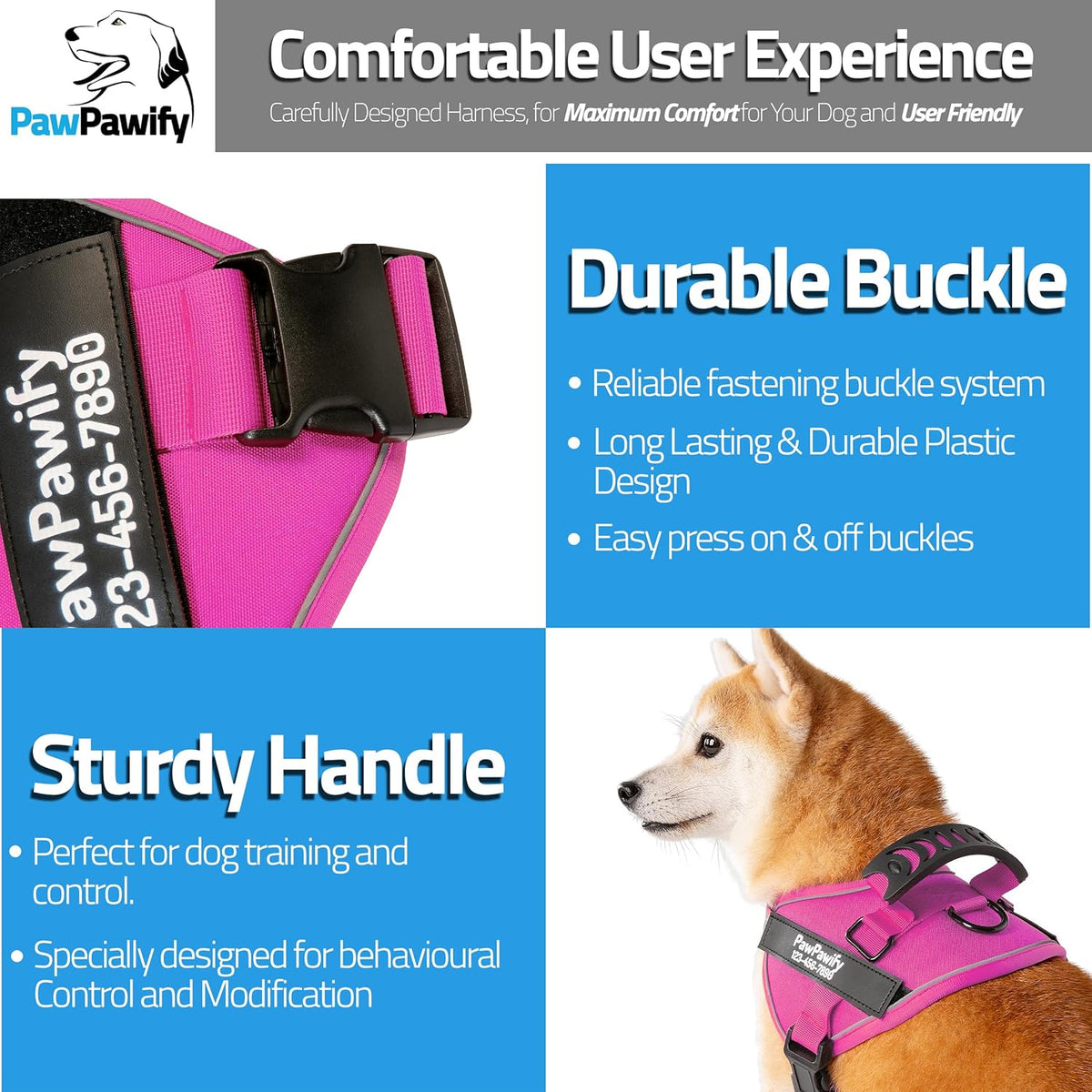 PawPawify Custom No Pull Dog Harness with Name and Phone Number, Heavy Duty Personalized Pet Vest