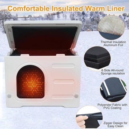 Rockever Plastic Outdoor Indoor Cat House with Insulated Liner, 100% Insulated Feral Cat House for