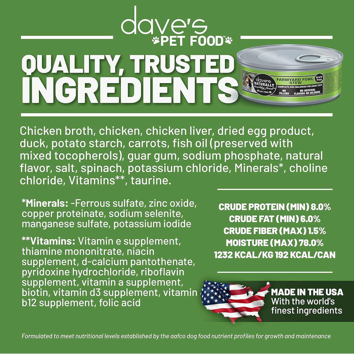 Dave's Pet Food Grain Free Wet Cat Food (Farmyard Fowl, Chicken & Duck), Made in USA Naturally