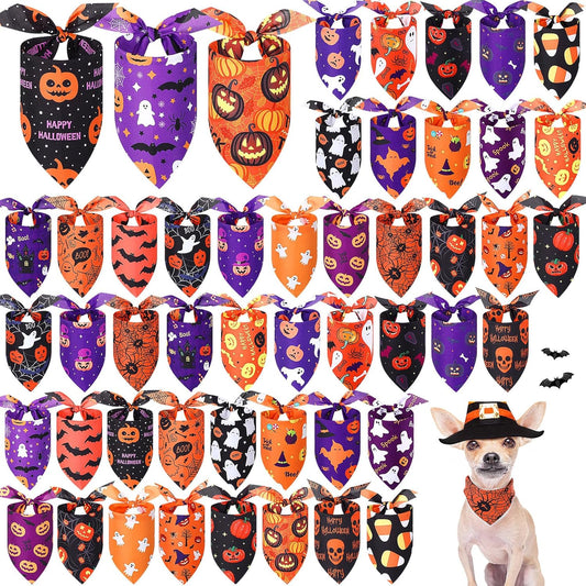 Abbylike 50 Pcs Halloween Dog Bandanas Bulk Pumpkin Bandanas for Dogs Triangle Kerchief Bibs Scarf