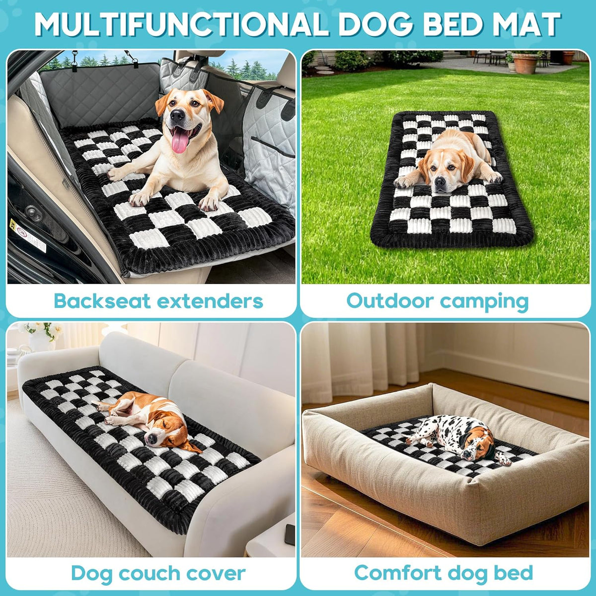 Dog Car Bed Mat, Non-Slip Backseat Extender Pet Blanket, Plaid Dog Bed for SUVs, Sedans & Trucks