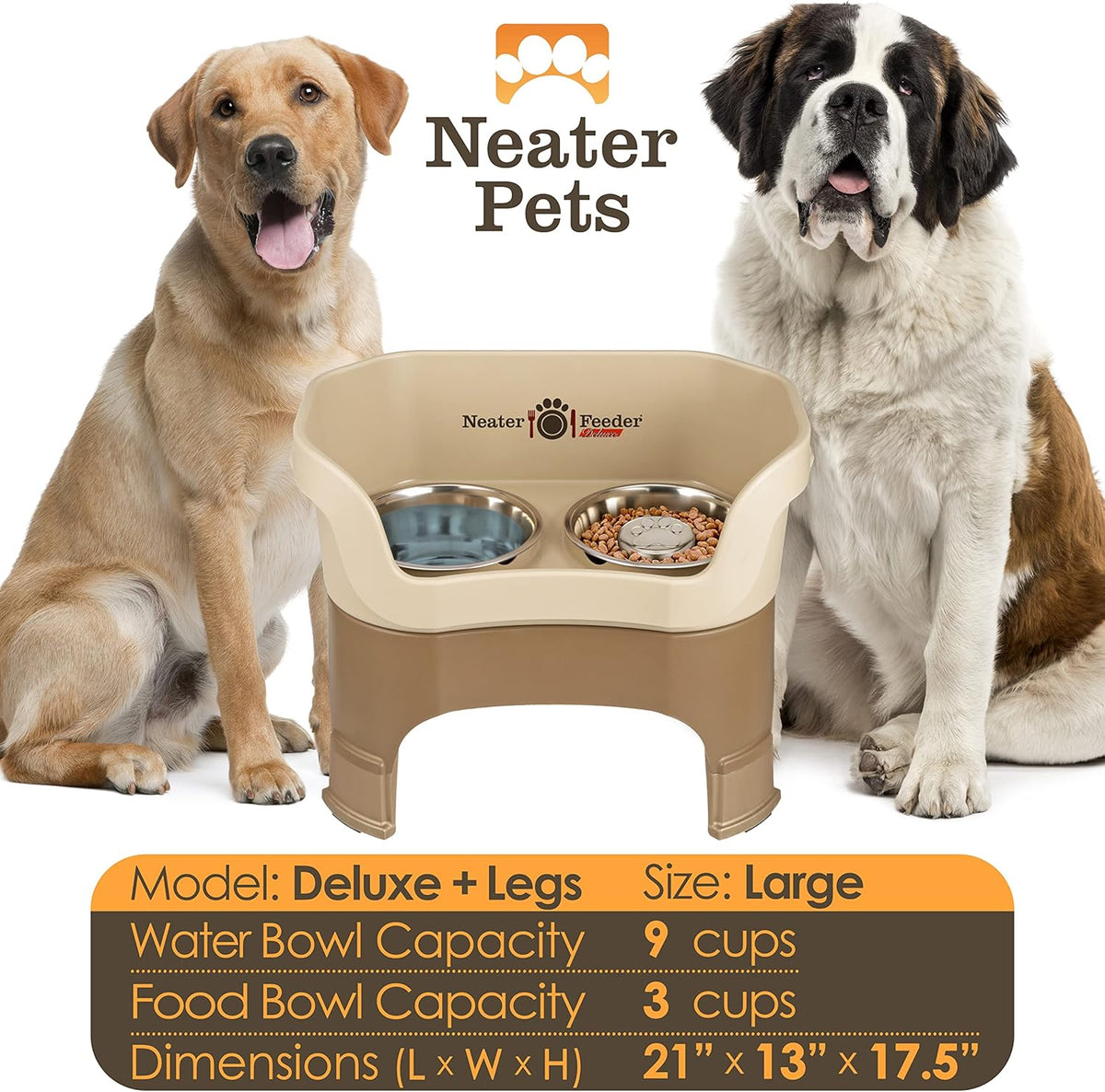 Neater Feeder Deluxe Mess Proof Dog Bowls Elevated for Large Breeds – Made in USA – No Spill Raised
