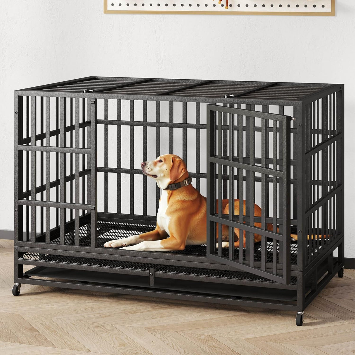 48/42/38 Inch Heavy Duty Indestructible Dog Crate,Escape Proof Dog Cage Kennel for Small Medium