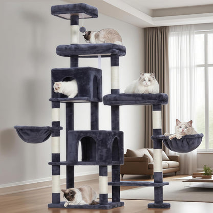 Hey-brother Cat Tree Tower, Scratching Posts with a Extended Part, Wide Platforms, Cozy Condos