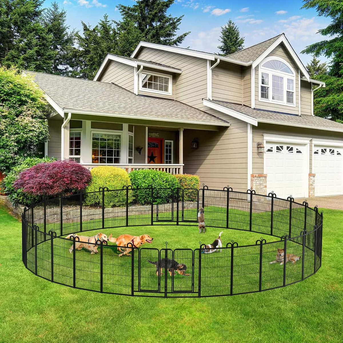 Dog Playpen Outdoor 32 Panels Heavy Duty Dog Fence 40" Height Anti-Rust with Doors Portable for RV