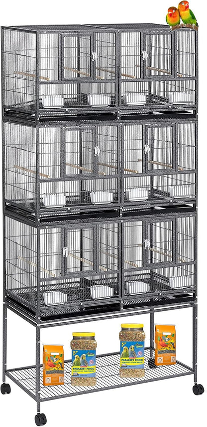 Triple Stackable Center Divided Breeder Breeding Bird Flight Double Rolling Cage Side Nesting Doors