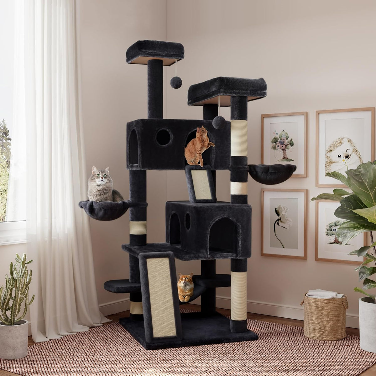 SHA CERLIN 65in Larger Cat Tree Tower Condo for Indoor Kitties/Multi-Level Furniture Activity