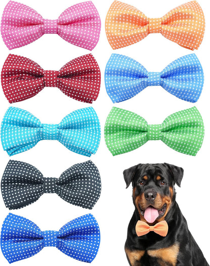 PET SHOW 8 Pack Dot Big Dogs Collar Embellishment Attachment Bow Ties for Medium Large Dogs Collar