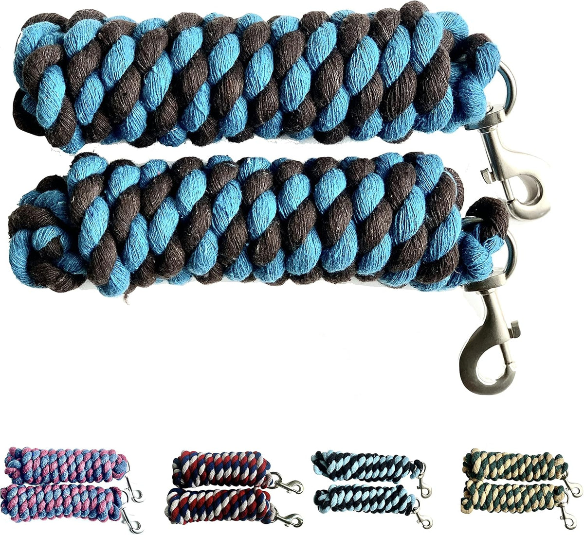Majestic Ally Pack of 2 Solid Cotton Lead Rope for Horses & Livestock – 10 Foot Long and 5/8 inch
