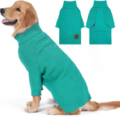 cyeollo Warm Turtleneck Large Dog Sweater, Stretchy & Cozy Knit Doggy Sweater with Sleeves Fall