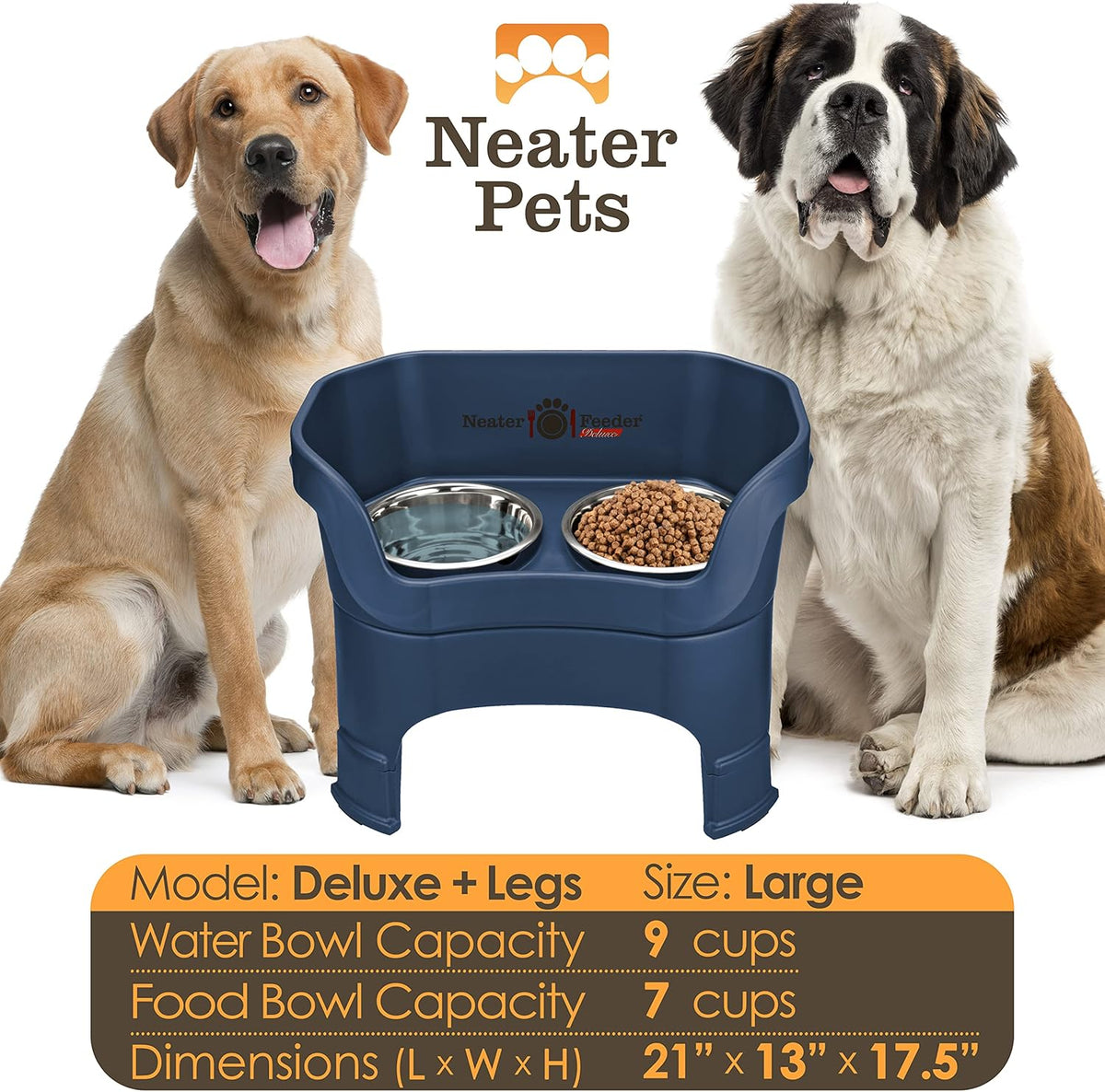 Neater Feeder Deluxe Mess Proof Dog Bowls Elevated for Large Dogs – Made in USA – No Spill Raised