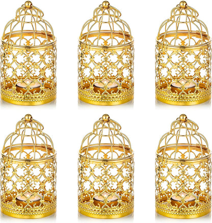 6 Pcs Small Metal Tealight Hanging Birdcage Lantern, Vintage Decorative Centerpieces of Wedding