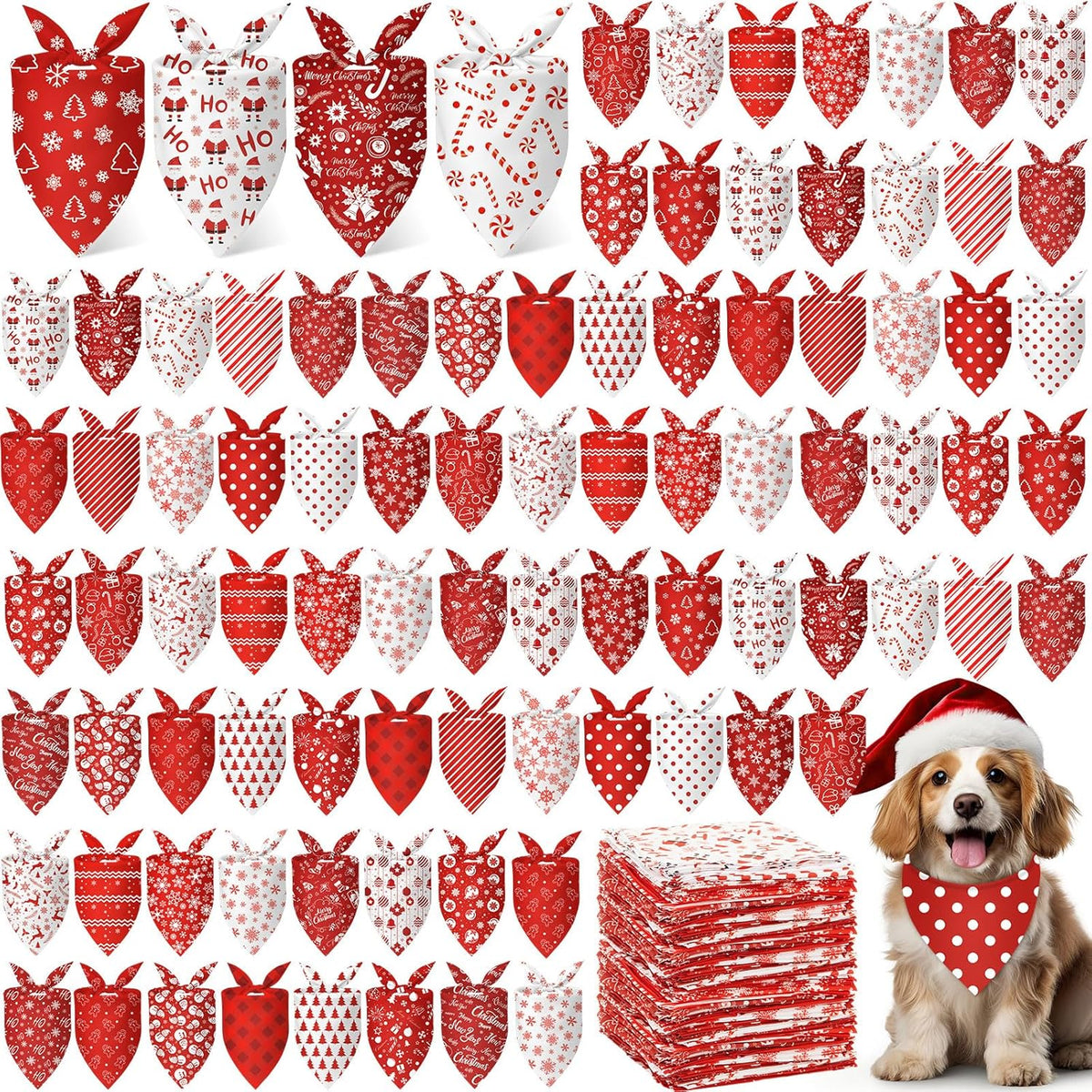 Abbylike 200 Pcs Christmas Dog Bandanas Bulk Xmas Red and White Bandanas for Dogs Triangle Kerchief