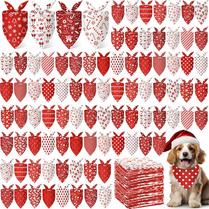 Abbylike 200 Pcs Christmas Dog Bandanas Bulk Xmas Red and White Bandanas for Dogs Triangle Kerchief